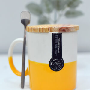 Ceramic Mug with Wooden Lid & Spoon – Yellow & White